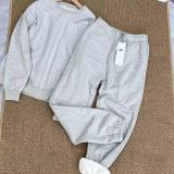 In stock: 2025 Fall/Winter fleece-lined crew neck sweatshirt + fleece-lined drawstring cuffed long pants, warm and versatile