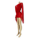 HR26101 European and American fashion women's dress, mesh see-through deep V-neck, open back, bell sleeves, bodycon dress