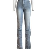HR88016 European and American women's clothing, cross-border supply, double-waisted fashionable multi-pocket denim pants