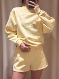 In stock 26 Spring/Autumn new short round-neck long-sleeve sweatshirt + drawstring shorts, casual loose fit, suitable for everyday wear