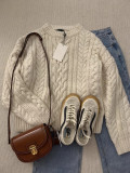 In stock 2025 Fall/Winter Korean-style niche pullover with intricate cable knit design, loose and casual fit