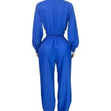 HR25052 European and American fashion women's two-piece set: woven top with contrasting color lines and wide-leg elasticated sports pants