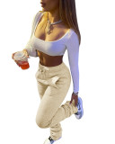 HR8139 European and American women's clothing, thickened sweatshirt fabric, sporty casual drawstring stacked pants with pockets
