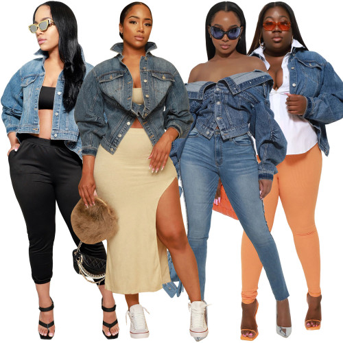HR23091 European and American fashion women's clothing, cross-border supply, Y2K style, irregular two-way denim jacket