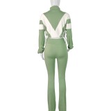 HR25015 European and American women's clothing, elastic waistband, color block splicing, contrasting color, sporty casual two-piece pants set