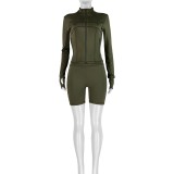 HR24068 Bestseller Extension Spring New Style European and American Sports Casual Sexy Tight-Fitting Long-Sleeve Shorts Two-Piece Set