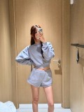 In stock 26 Spring/Autumn new short round-neck long-sleeve sweatshirt + drawstring shorts, casual loose fit, suitable for everyday wear