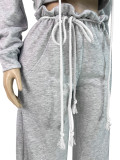 HR25072 European and American fashion women's casual thick rope tie-up hooded top and wide-leg long pants two-piece set for women