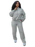 HR25051 European and American fashion women's two-piece set: elastic waistband striped half-zip sweatshirt and straight-leg sweatpants