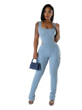 HR24055 European and American casual women's clothing, autumn and winter style, elastic twisted high-waisted jumpsuit and workwear pants set