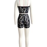 HR24018 European and American women's clothing, sexy semi-transparent lace tube top and shorts two-piece set (fixed price)