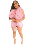 HR25025 European and American fashion casual women's sexy nightclub halter neck strap feather satin two-piece pantsuit