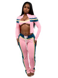 HR25037 European and American fashion women's three-piece set: printed patchwork long-sleeve top with adjustable shoulder straps and tie-up pants