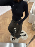 Early spring ribbed base shirt for women with buttoned half-open collar, stretchy slim-fit long-sleeve slimming running sports top