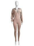 HR24102 European and American fashion women's clothing, washed and distressed, sexy deep V tight-fitting long-sleeve autumn and winter jumpsuit