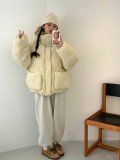 In stock 2025 winter egg down jacket, Korean style, loose fit, warm, fleece-lined, hooded down jacket, loose and versatile, fashionable
