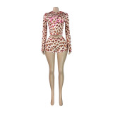 HR26011 European and American fashion women's printed hooded long-sleeve shorts set with thumb loops and micro-flared two-piece pants set for women