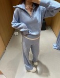 In stock 2025 spring/autumn thin waffle high-waisted knitted loose pants, casual retro versatile style