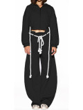 HR25072 European and American fashion women's casual thick rope tie-up hooded top and wide-leg long pants two-piece set for women