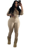 HR25089 European and American fashion women's clothing, washed zipper hooded fleece top and yoga pants sports casual two-piece set