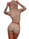 HR26011 European and American fashion women's printed hooded long-sleeve shorts set with thumb loops and micro-flared two-piece pants set for women