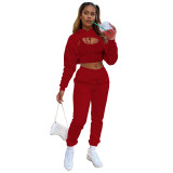 HR8193 European and American fashion women's clothing, fleece-lined drawstring hoodie with cotton vest and jogger pants three-piece set