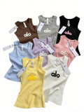 In-stock letter print ribbed sleeveless long tank top for hot girls, casual slim-fit sports yoga versatile top