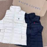 In stock 2025 Winter RL Ralph Lauren Embroidered Stand Collar Double Zipper Vest Cotton Coat Black and White Couple's Matching Style