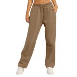 Cross-border e-commerce Amazon 2025 European and American unisex solid color casual loose fleece-lined high-waisted sweatpants