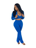 HR24046 European and American women's basic solid color short top, high-waisted micro-flared sports casual three-piece suit