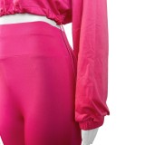 HR24047 European and American casual women's clothing, two-piece set with zipper, elastic buckle, waist-cinching, and drop-shoulder sleeves