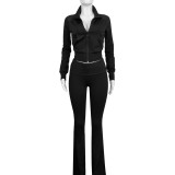 HR24066 European and American women's clothing, sporty casual tight-fitting zippered low-waist flared fleece-lined suit