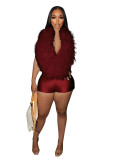 HR25026 European and American fashion casual women's clothing Elegant furry deep V halter neck sexy fashion jumpsuit shorts for women