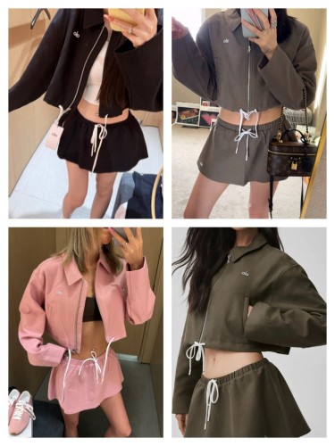 2026 Spring New Short Zipper Drawstring Jacket + Low-Waist Drawstring Mini Skirt Casual Set