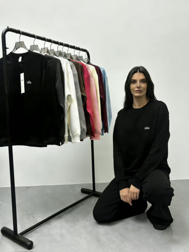 A10 cross-border new model ALO original logo round neck long sleeve loose-fitting couple's sweatshirt, solid color, simple style, versatile