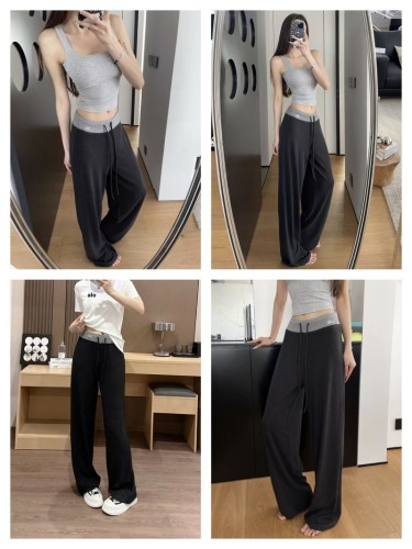 2025 Autumn Collection Wide-Leg Pants, Color-Block Casual Trousers, Loose Fit with Drawstring, Knitted, Draped, Comfortable and Skin-Friendly