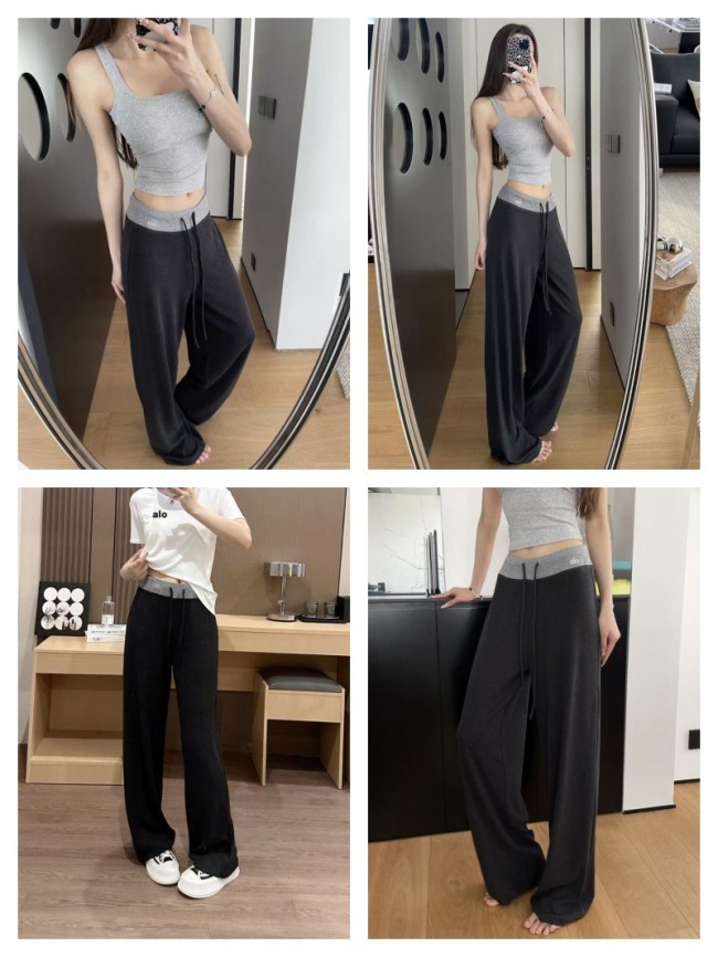 2025 Autumn Collection Wide-Leg Pants, Color-Block Casual Trousers, Loose Fit with Drawstring, Knitted, Draped, Comfortable and Skin-Friendly