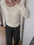 In stock Spring/Summer Korean Dongdaemun Oli faux two-piece cashmere base shirt with a relaxed drape, casual and versatile top