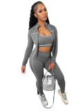 HR25038 European and American fashion women's clothing, tank top with zipper and thumb holes, long-sleeved tight pants 3-piece set for women