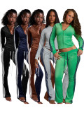 HR25067 European and American fashion women's clothing, German velvet zippered drawstring side-striped micro-flared long pants two-piece set