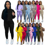 HR8197 European and American women's clothing, independent website supply, autumn and winter fleece-lined drawstring hooded two-piece set