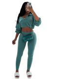 HR24059 European and American women's clothing, cross-border sexy drawstring waist-cinching crop top and high-waisted tight-fitting pants two-piece set