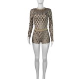 HR25017 European and American fashion women's clothing, sexy slim-fit coin print long-sleeve round-neck shorts two-piece set