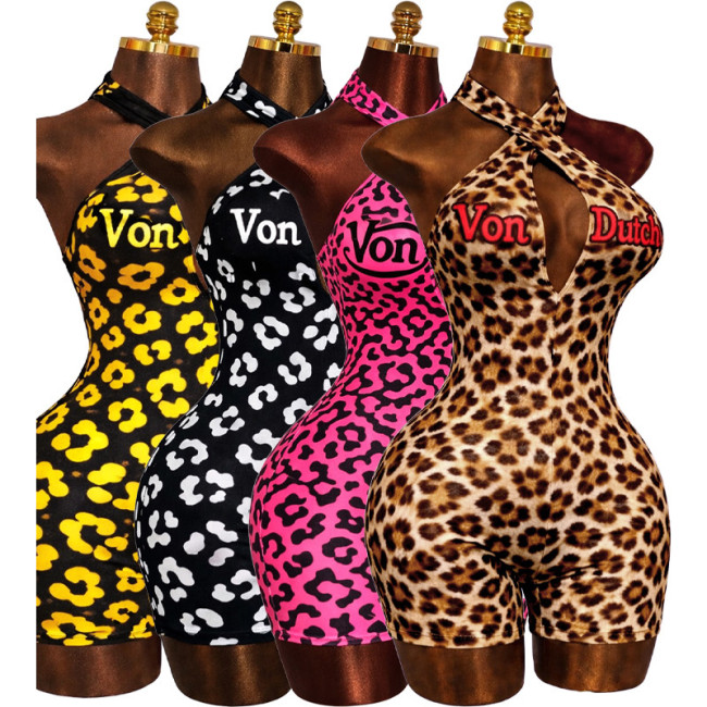 HR26105 European and American fashion women's cross-neck deep V backless jumpsuit with letter print two-piece set