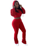 HR25057 European and American fashion women's fleece-lined hoodie cardigan and slim-fit stacked flared pants two-piece set