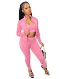 HR25038 European and American fashion women's clothing, tank top with zipper and thumb holes, long-sleeved tight pants 3-piece set for women