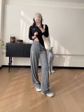 In-stock knitted casual loose drapey pants, comfortable and loose, slimming, versatile high-waisted wide-leg pants