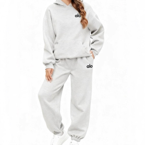 New cross-border American-style women's clothing, hooded fleece-lined autumn and winter sweatshirt and sweatpants, casual letter-print multi-color set