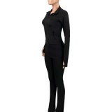 HR25088 European and American women's clothing, thumb-hole top with foldable waist and slight flared yoga two-piece set (includes headscarf)