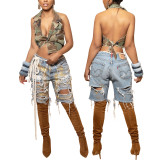 HR23035 European and American fashion women's clothing, cross-border supply, colorful hand-painted ripped jeans